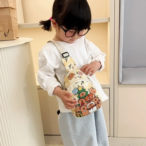Sac de poitrine mignon à motif d'ours pour enfants avec bandoulière réglable jaune crème