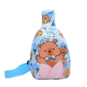 Sac de poitrine bleu clair pour enfants avec ours de dessin animé et motif losanges