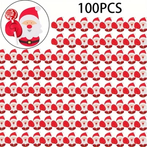 Close-up of 100PCS Santa Claus lollipop paper card decorations for Christmas party favors