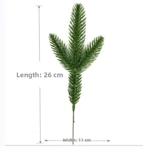 Close-up of 26cm PE pine needles with red berries for DIY Christmas holiday crafts