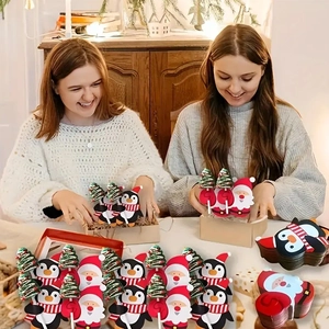 Christmas Lollipop paper card set with Santa, penguin, and tree designs for holiday decor