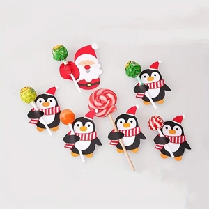 Christmas Lollipop Paper Cards with Santa and Penguin designs for festive party favors