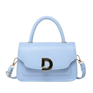 Sky blue minimalist crossbody bag for women with gold D-buckle closure and top handle