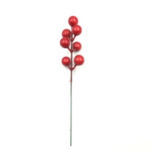 Artificial red berry stems with glossy finish and realistic branches for Christmas decor
