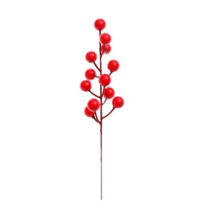 Artificial Christmas red berry picks with realistic glossy finish and three-forked pine needles