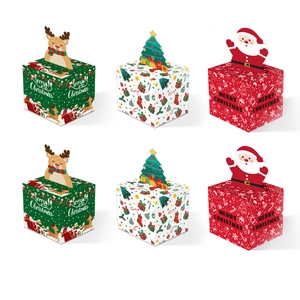 Christmas cardboard gift boxes set with reindeer and Santa 3D pop-up designs