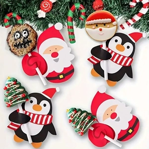 Christmas Lollipop Decoration Paper Cards Santa Claus Penguin Cartoon Candy Holder Party Favors Dessert DIY Decor