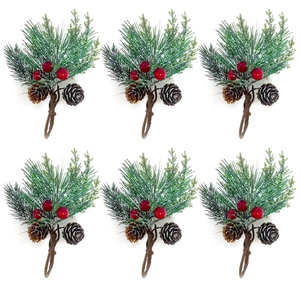 Servilletero Navideño De Piña Artificial Con Aguja De Pino Flocada De Nieve Decoración De Baya Roja Para Mesa De Restaurante