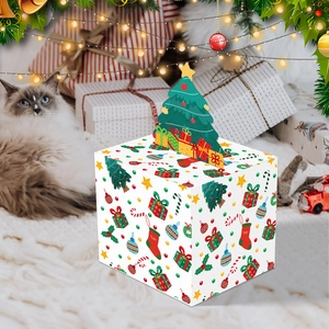Christmas candy gift box with festive patterns and 3D tree topper for holiday treats