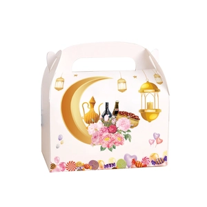 Detail of star-themed gift box with moon and lantern patterns for festive packaging