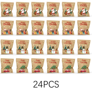 24-piece Christmas kraft paper gift bags with Santa, reindeer, and snowman designs