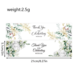 Floral Thank You stickers for water bottles with dimensions 21x5.1cm for gift sealing