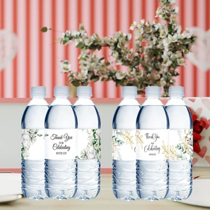 Water Bottle Labels Stickers Floral Gold Leaf Thank You Wedding Party Favor Adhesive Decorative