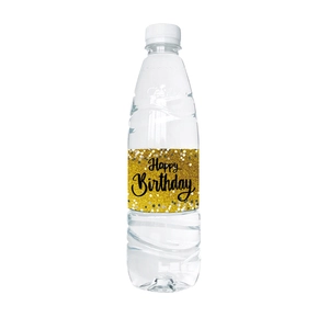 Golden glitter Happy Birthday water bottle labels for rectangular packaging decoration