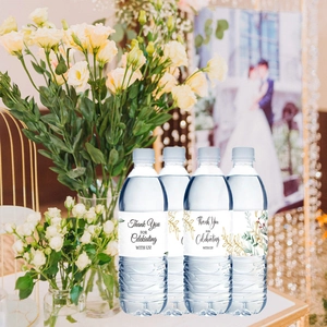 Floral Thank You water bottle labels for wedding reception and event favor decoration