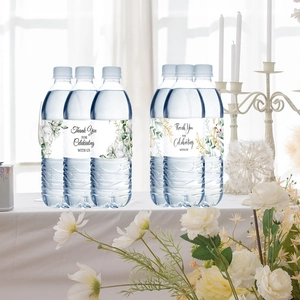 Floral Thank You water bottle labels for wedding favors and elegant party decorations
