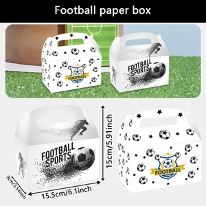Detailed dimensions of football party favor boxes with soccer players silhouettes