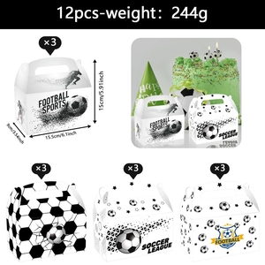 Set of 12 football party gift boxes with 4 soccer designs and handles, 15.5x9x15cm size