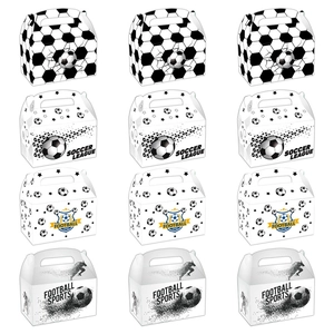 Soccer Theme Party Favor Gift Boxes White Cardboard Treat Candy Box With Handle For Birthday Sports Competition Decorations
