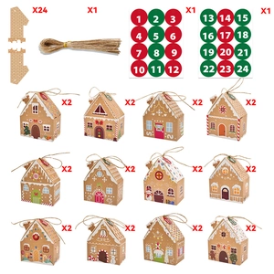 Set di 24 scatole regalo calendario dell'avvento a forma di casetta con etichette