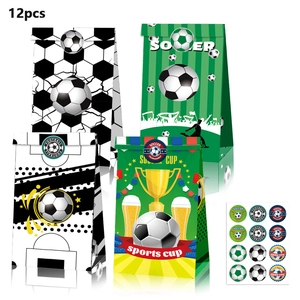 Sacs Cadeaux de Fête de Football en Papier Kraft avec Autocollants pour Coupe du Monde Match Sportif Anniversaire