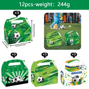 Lot de 12 boîtes cadeaux thème football avec poignées et quatre motifs de pelouse verte