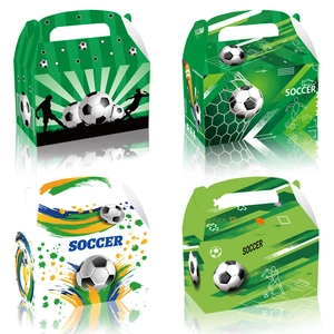 Lot de 12 boîtes cadeaux de fête football avec poignées et quatre motifs sportifs
