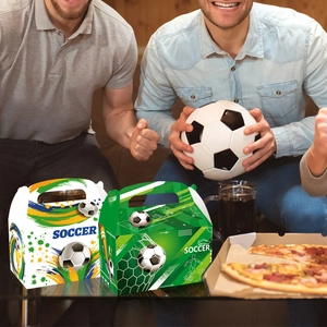 Boîtes cadeaux de fête de football avec poignées et motifs sportifs en vert et blanc