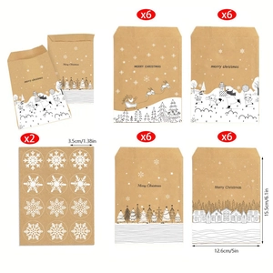 24er-Set festliche Weihnachts-Kraftpapier-Umschläge mit Schneeflocken-Aufklebern