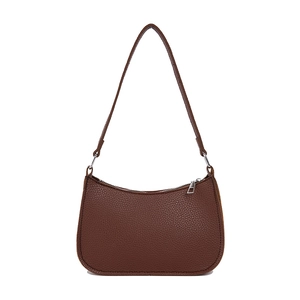 Classic brown pebble leather hobo shoulder bag with silver zipper and sleek hobo design
