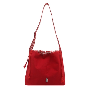 Sac seau en toile rouge avec doublure vichy et bandoulière réglable