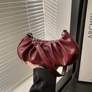 Women Pleated Cloud Underarm Bag Minimalist PU Leather Soft Hobo Shoulder Bag Elegant Dumpling Handbag For Daily Use