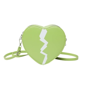Fashionable heart-shaped crossbody bag in light green with white lightning pattern