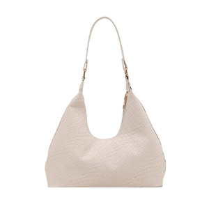 Chic beige crocodile embossed PU leather underarm shoulder bag with gold hardware detail