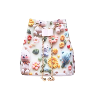 Sac seau tendance à imprimé floral et animal avec bandoulière chaîne dorée pour femme