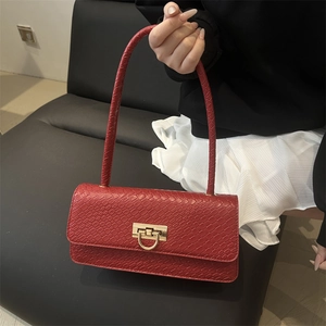Women's Luxury Croco Pattern Woven Underarm Bag Retro Fashion Baguette Bag With Metallic Buckle Shoulder Bag For Daily Styling