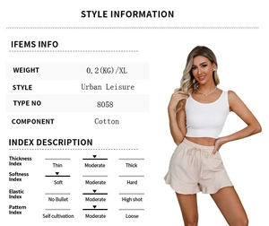 Detail view of cotton casual set including a white tank top and ruffled shorts