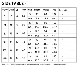 Size guide for women cotton linen shorts covering S to 3XL with detailed measurements