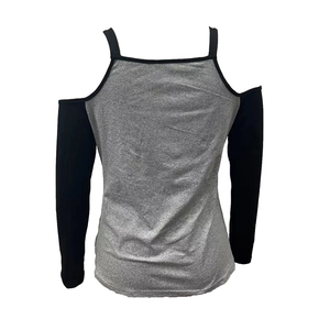 Top de mujer con hombros descubiertos, bloque de color, nudo en el dobladillo y hebilla metal