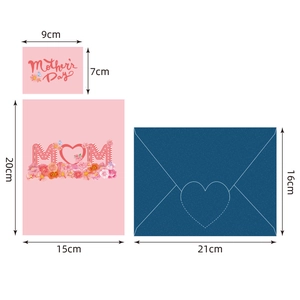 3D pop-up Mother's Day flower greeting card set with pink card and blue envelope
