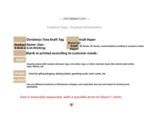 Information card showing 3.9x5cm Christmas tree kraft paper tags dimensions and details