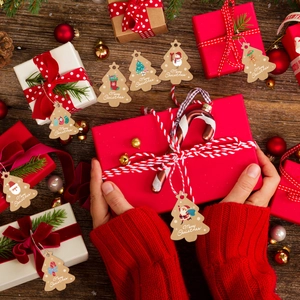 Set of 48 Christmas kraft paper tree tags with Santa Claus and twine for gift wrapping