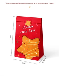 Rode feestelijke cadeautas met ster en Dream Come True tekst, maat 27x15x9,7cm