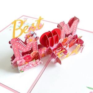 3D pop-up Mother's Day card featuring Best MOM Ever text and colorful floral patterns