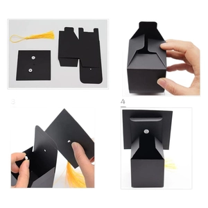 Detailed assembly steps for black graduation cap gift box with yellow decorative tassel
