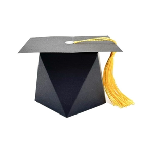 Doctoral graduation cap gift box in black cardstock with yellow tassel for party favors