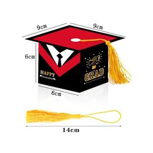 Detailed dimensions of the square graduation cap gift box with golden tassel details