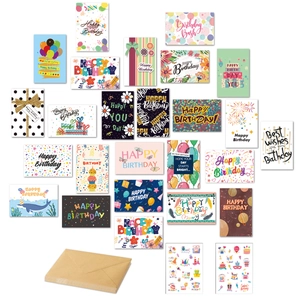 24er-Set bunte Geburtstagskarten mit Kraftpapier-Umschlägen und Deko-Stickern