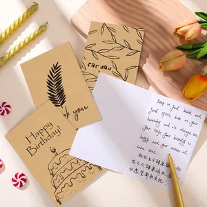 Vintage kraft paper greeting card set with Happy Birthday message and tulip background
