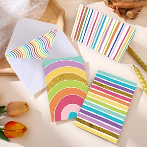 Rainbow striped thank you cards with gold foil accents and matching envelope set
